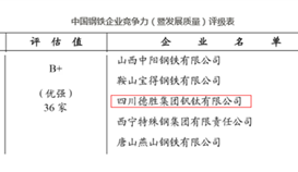 聚焦|德胜钒钛又双叒叕上榜“中国钢铁企业发展质量暨综合竞争力”评级B+企业